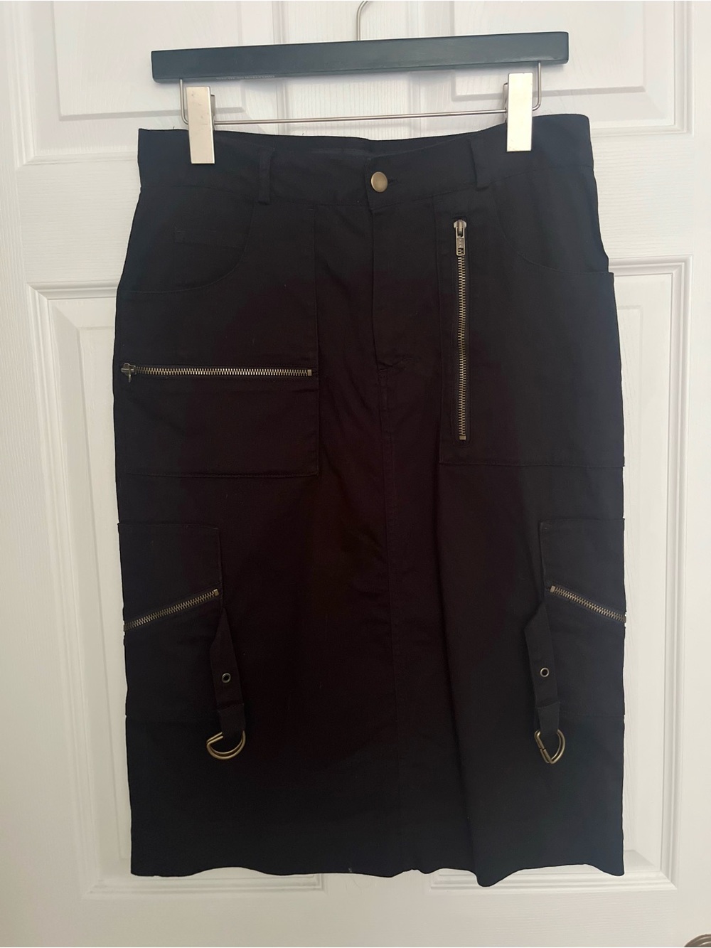 Vintage 90’ Kemical Skirt Midi Goth Grunge Black Belt Metal Zip 9 Medium Y2K Alt - Picture 1 of 6